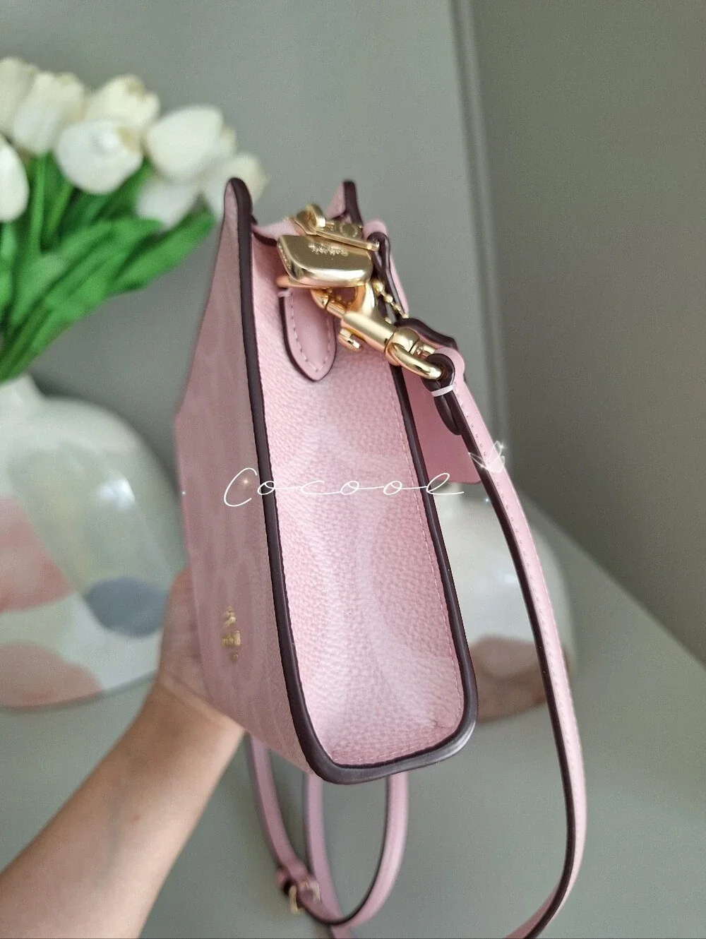 NEW Coach Limited Slim Crossbody Bag In Signature Canvas Powder Pink Purse - Picture 5 of 11